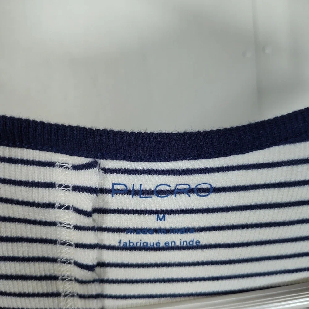 Pilcro Womens Navy White Striped Ruched Front Drawstring Ribbed Tank Top Size M - Picture 7 of 11